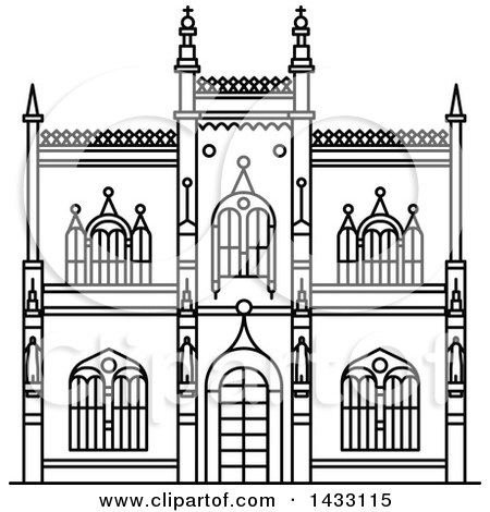 Clipart of a Black and White Line Drawing Styled Brazilian Landmark, Portuguese Royal Public Library - Royalty Free Vector Illustration by Vector Tradition SM
