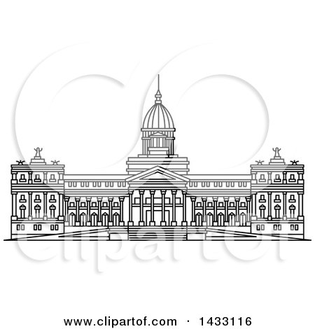 Clipart of a Black and White Line Drawing Styled Argentine Landmark, Palace of the Argentine National Congress - Royalty Free Vector Illustration by Vector Tradition SM