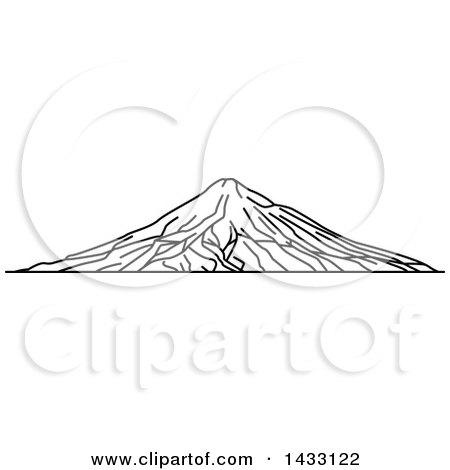 Clipart of a Black and White Line Drawing Styled New Zealand Landmark, Mount Taranaki - Royalty Free Vector Illustration by Vector Tradition SM