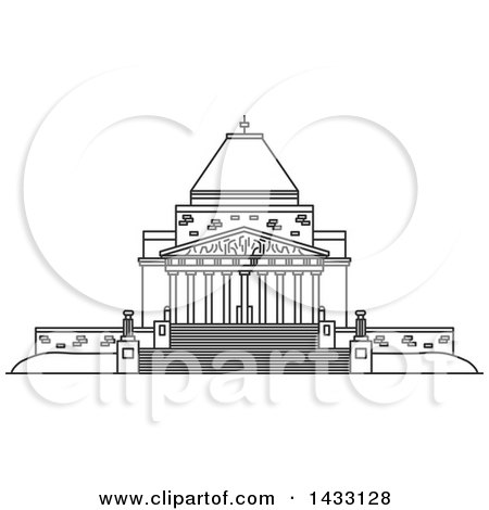 Clipart of a Black and White Line Drawing Styled Australian Landmark, Shrine of Remembrance - Royalty Free Vector Illustration by Vector Tradition SM