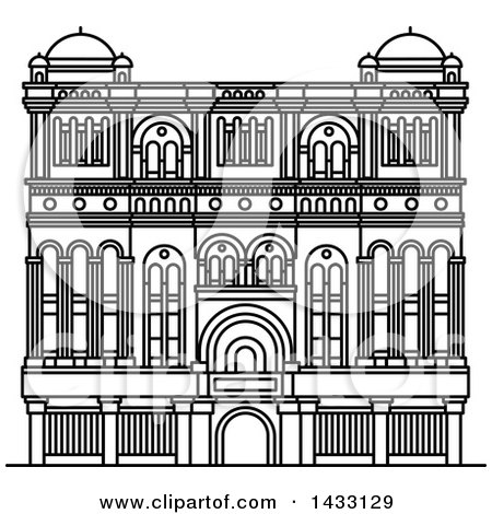 Clipart of a Black and White Line Drawing Styled Australian Landmark, Queen Victoria Building - Royalty Free Vector Illustration by Vector Tradition SM