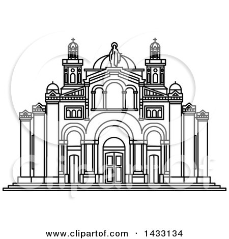Clipart of a Black and White Line Drawing Styled Uruguay Landmark, National Shrine of the Sacred Heart of Jesus - Royalty Free Vector Illustration by Vector Tradition SM