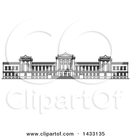 Clipart of a Black and White Line Drawing Styled American Landmark, Museum of Fine Arts - Royalty Free Vector Illustration by Vector Tradition SM