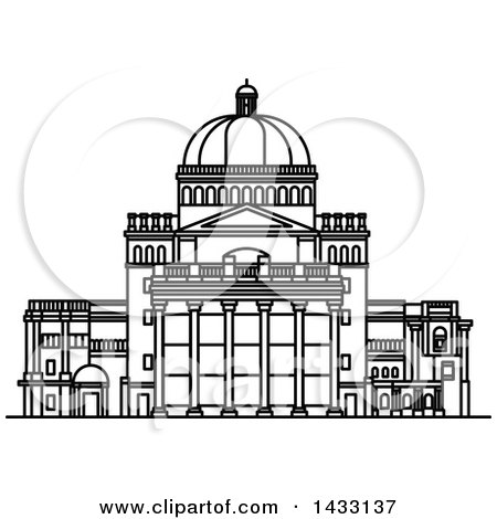 Clipart of a Black and White Line Drawing Styled American Landmark, the First Church of Christ - Royalty Free Vector Illustration by Vector Tradition SM