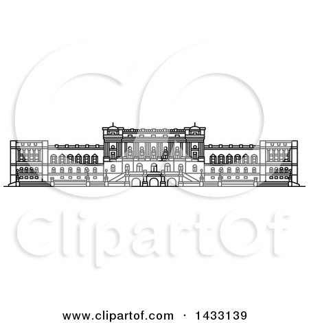 Clipart of a Black and White Line Drawing Styled American Landmark, Library of Congress Building - Royalty Free Vector Illustration by Vector Tradition SM