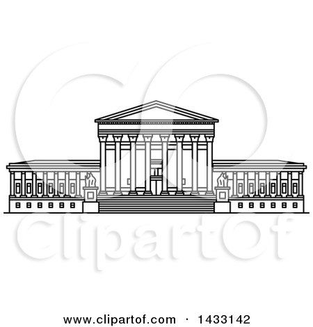Clipart of a Black and White Line Drawing Styled American Landmark, United States Supreme Court Building - Royalty Free Vector Illustration by Vector Tradition SM