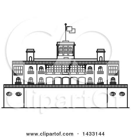 Clipart of a Black and White Line Drawing Styled Mexican Landmark, Chapultepec Castle - Royalty Free Vector Illustration by Vector Tradition SM