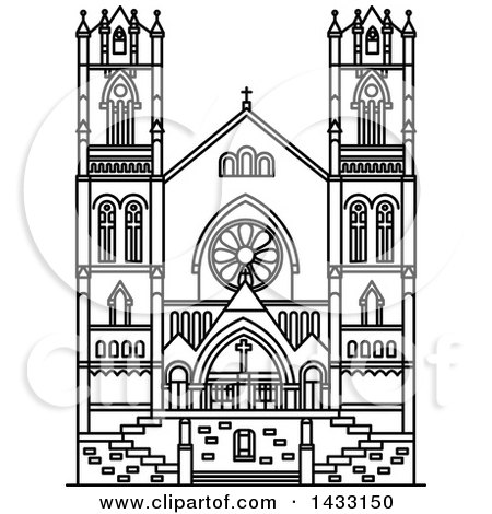 Clipart of a Black and White Line Drawing Styled American Landmark, Cathedral of the Madeleine - Royalty Free Vector Illustration by Vector Tradition SM