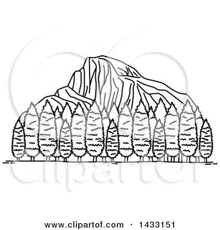 Clipart of a Black and White Line Drawing Styled American Landmark, Yosemite National Park - Royalty Free Vector Illustration by Vector Tradition SM
