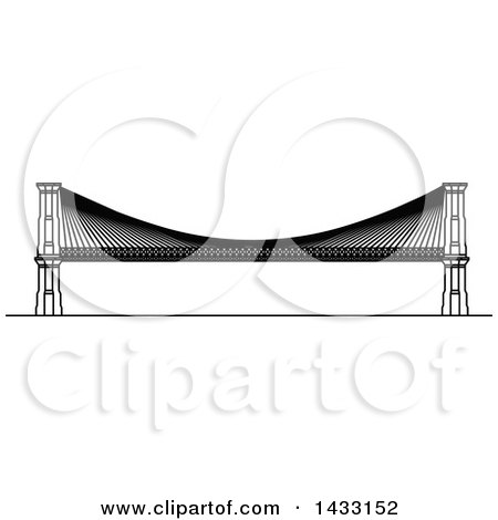 Clipart of a Black and White Line Drawing Styled American Landmark, Brooklyn Bridge - Royalty Free Vector Illustration by Vector Tradition SM