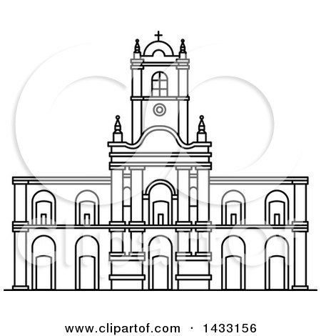 Clipart of a Black and White Line Drawing Styled Argentine Landmark, Buenos Aires Cabildo - Royalty Free Vector Illustration by Vector Tradition SM