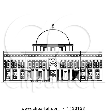 Clipart of a Black and White Line Drawing Styled Israel Landmark, Al-Aqsa Mosque - Royalty Free Vector Illustration by Vector Tradition SM