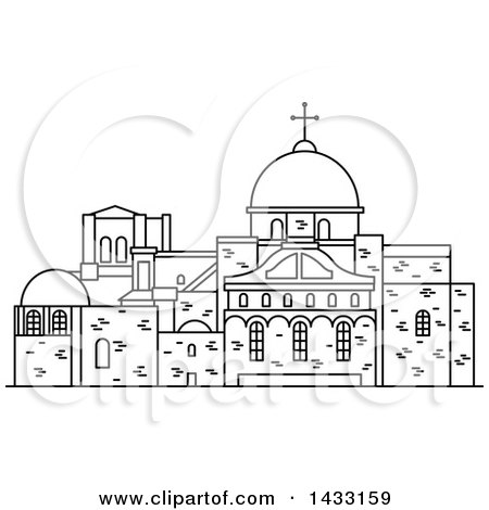 Clipart of a Black and White Line Drawing Styled Israel Landmark, Church of the Holy Sepulchre - Royalty Free Vector Illustration by Vector Tradition SM