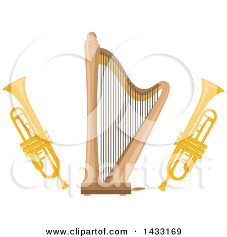 Clipart of a Harp and Trumpets - Royalty Free Vector Illustration by Vector Tradition SM