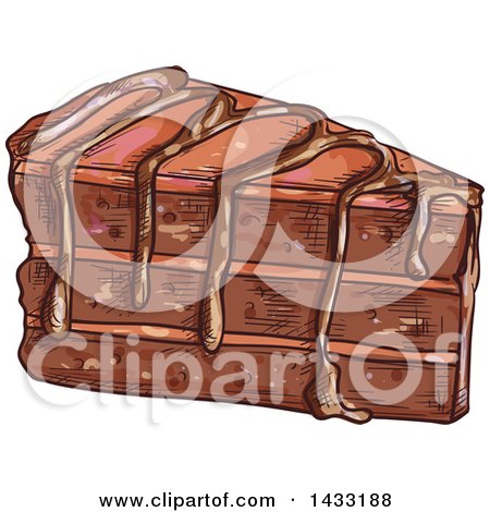 Clipart of a Sketched Slice of Chocolate Cake - Royalty Free Vector Illustration by Vector Tradition SM