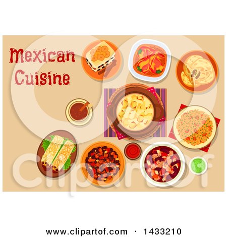 Clipart of a Table Set with Mexican Cuisine, with Text - Royalty Free Vector Illustration by Vector Tradition SM