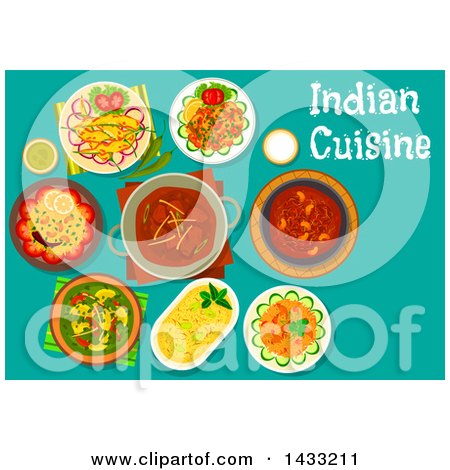 Clipart of a Table Set with Indian Cuisine, with Text - Royalty Free Vector Illustration by Vector Tradition SM