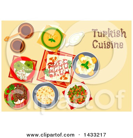 Clipart of a Table Set with Turkish Cuisine, with Text - Royalty Free Vector Illustration by Vector Tradition SM