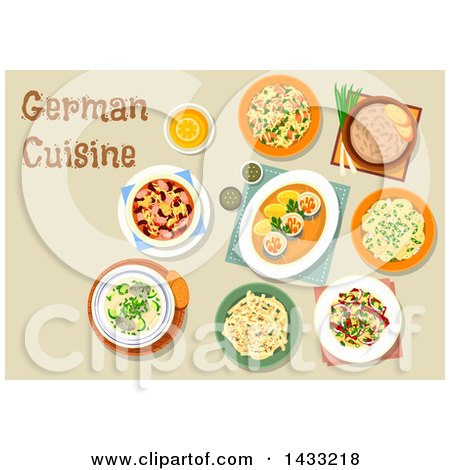 Clipart of a Table Set with German Cuisine, with Text - Royalty Free Vector Illustration by Vector Tradition SM
