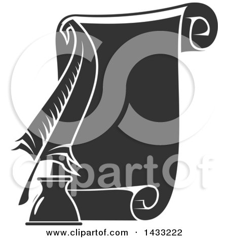 Clipart of a Grayscale Feather Quill and Scroll - Royalty Free Vector Illustration by Vector Tradition SM
