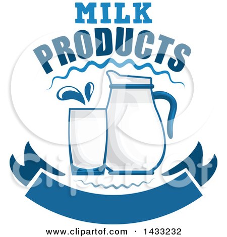 Clipart of a Milk Glass and Pitcher with Text and a Banner - Royalty Free Vector Illustration by Vector Tradition SM