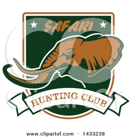 Clipart of a Hunting Shield Design with Text and an Elephant - Royalty Free Vector Illustration by Vector Tradition SM