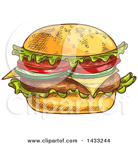 Clipart of a Sketched Cheese Burger - Royalty Free Vector Illustration by Vector Tradition SM
