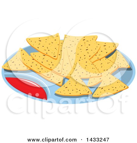 Clipart of a Plate of Tortilla Chips and Salsa - Royalty Free Vector Illustration by Vector Tradition SM