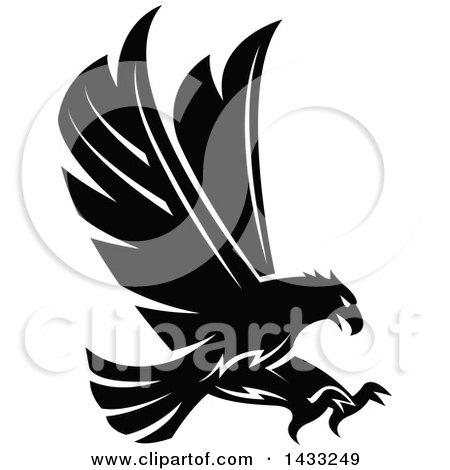 Clipart of a Black and White Flying Eagle Ready to Grab Prey - Royalty Free Vector Illustration by Vector Tradition SM