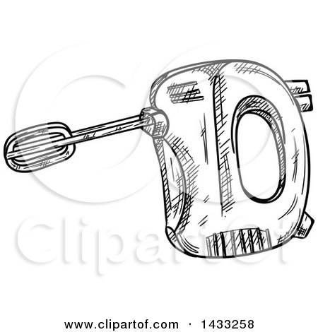 Clipart of a Sketched Black and White Hand Mixer - Royalty Free Vector Illustration by Vector Tradition SM