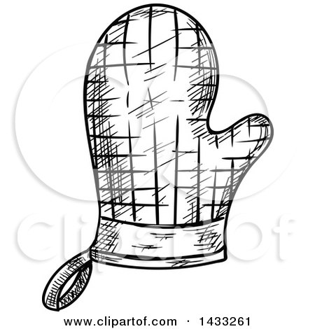 Clipart of a Sketched Black and White Oven Mitt - Royalty Free Vector Illustration by Vector Tradition SM