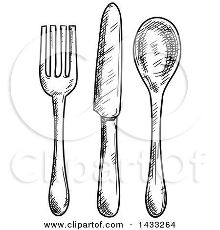 Clipart of Sketched Black and White Silverware - Royalty Free Vector Illustration by Vector Tradition SM