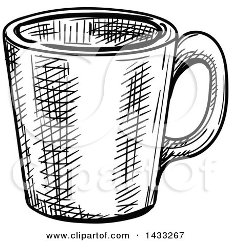 Clipart of a Sketched Black and White Coffee Cup - Royalty Free Vector Illustration by Vector Tradition SM