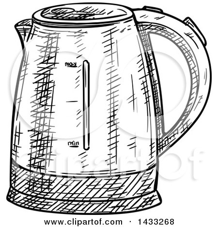 Clipart of a Sketched Black and White Kettle - Royalty Free Vector Illustration by Vector Tradition SM