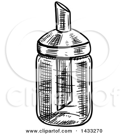 Clipart of a Sketched Black and White Oil Dispenser Bottle - Royalty Free Vector Illustration by Vector Tradition SM