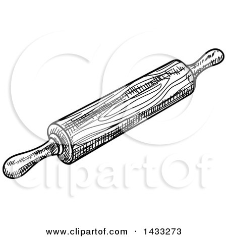 Clipart of a Sketched Black and White Rolling Pin - Royalty Free Vector Illustration by Vector Tradition SM