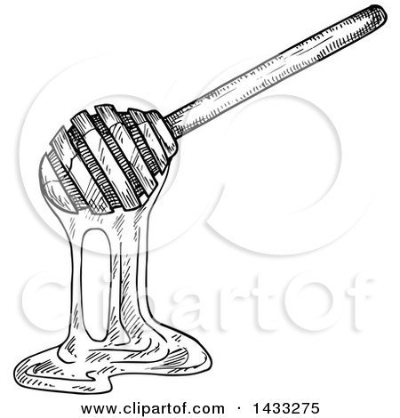 Clipart of a Sketched Black and White Honey Dipper - Royalty Free Vector Illustration by Vector Tradition SM