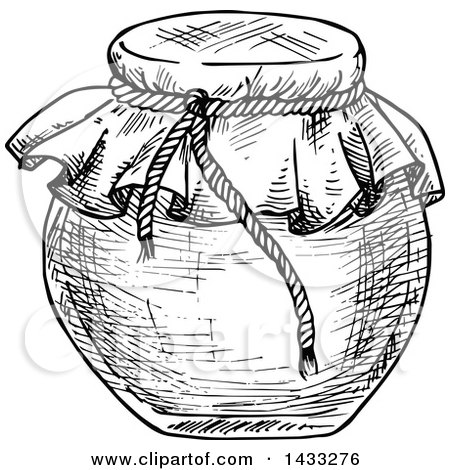 Clipart of a Sketched Black and White Honey Jar - Royalty Free Vector Illustration by Vector Tradition SM