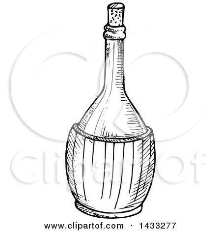 Clipart of a Sketched Black and White Bottle of Olive Oil - Royalty Free Vector Illustration by Vector Tradition SM