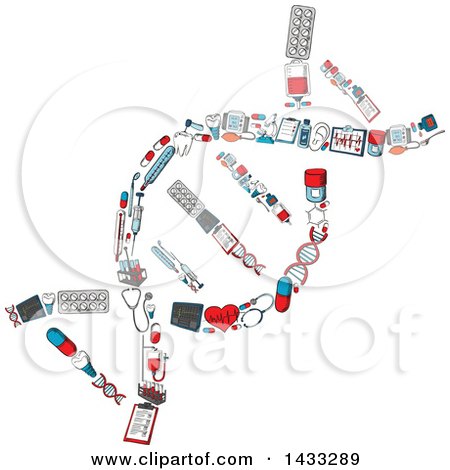 Clipart of a Sketched Dna Strand Formed of Medical Icons - Royalty Free Vector Illustration by Vector Tradition SM