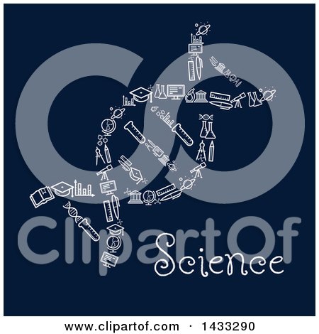 Clipart of a Dna Strand Formed of White Icons, with Text on Dark Blue - Royalty Free Vector Illustration by Vector Tradition SM