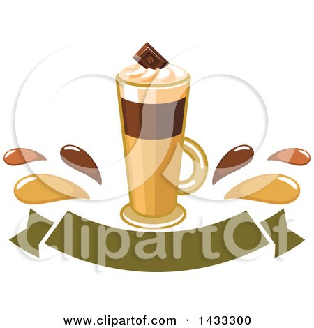 Clipart of a Tall Irish Cream Coffee with Splashes over a Blank Banner - Royalty Free Vector Illustration by Vector Tradition SM