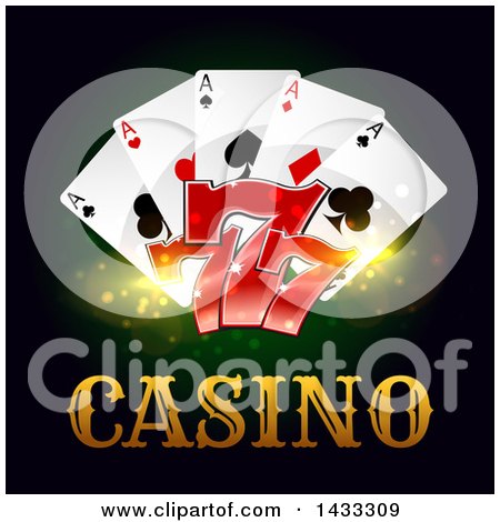 Clipart of Playing Cards and Lucky Sevens over Casino Text - Royalty Free Vector Illustration by Vector Tradition SM