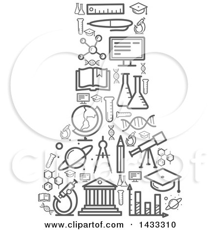 Clipart of a Science Flask Formed of Gray Icons - Royalty Free Vector Illustration by Vector Tradition SM