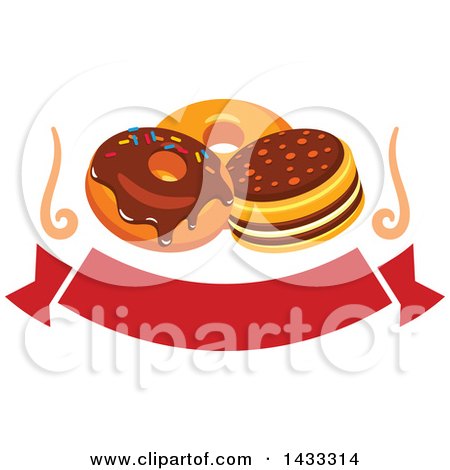 Clipart of Donuts over a Banner - Royalty Free Vector Illustration by Vector Tradition SM