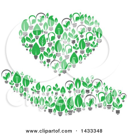 Clipart of a Hand Supporting a Heart, Both Formed of Green Leaf Eco Light Bulbs - Royalty Free Vector Illustration by Vector Tradition SM