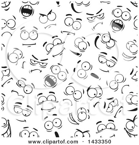 Clipart of a Seamless Black and White Background of Faces - Royalty Free Vector Illustration by Vector Tradition SM