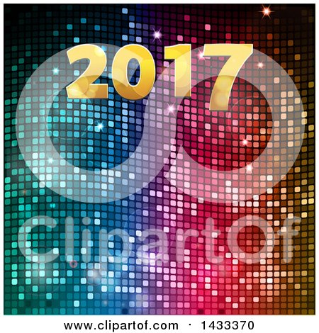 Clipart of a Gold 2017 New Year over Colorful Mosaic - Royalty Free Vector Illustration by elaineitalia