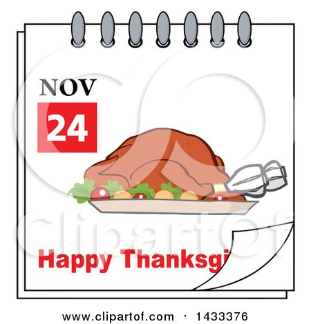 Clipart of a November 24 Happy Thanksgiving Calendar Page with a Roasted Turkey - Royalty Free Vector Illustration by Hit Toon