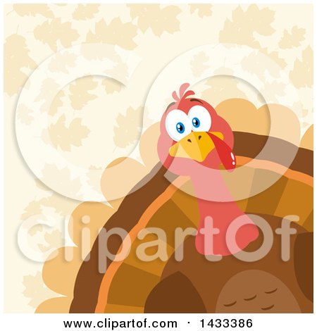 Clipart of a Flat Design Styled Turkey Bird Peeking from a Corner, over Leaves - Royalty Free Vector Illustration by Hit Toon